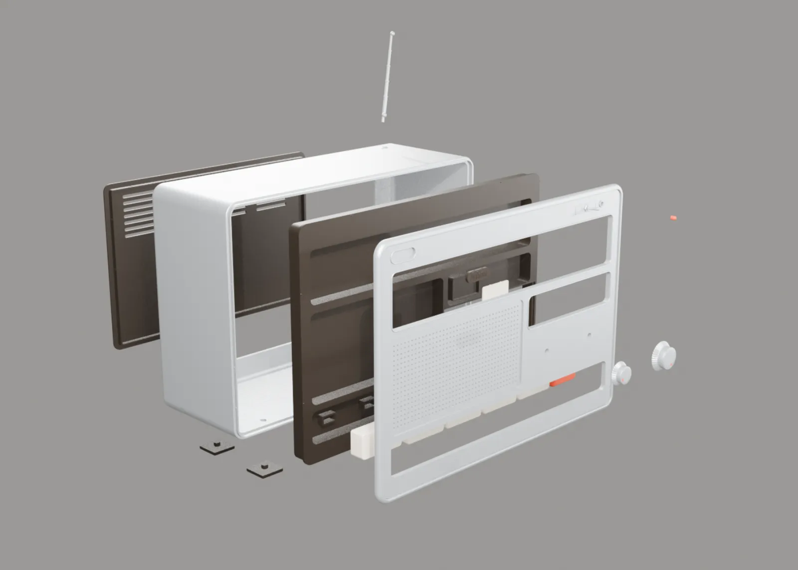 Exploded view of the 3D-printable radio kit